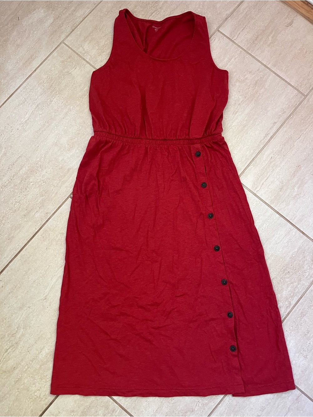 Garnet Hill Cotton Blend Midi Tank Dress Brick Red Midi Button Front S